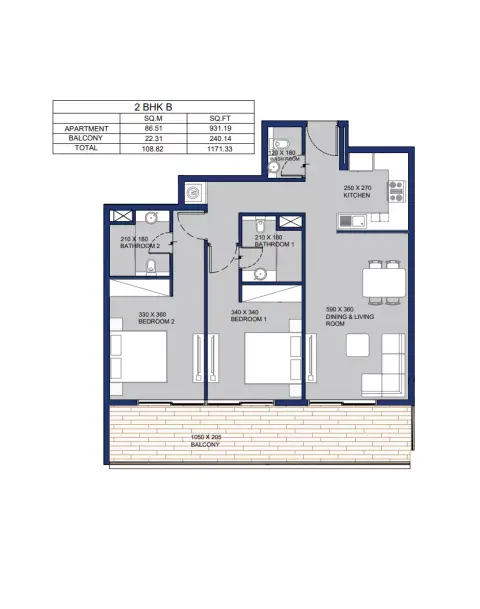 Garnet: Floor plan Type B, 1,171 sq ft