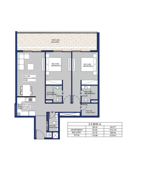 Garnet: Floor plan Type A, 1,279 sq ft