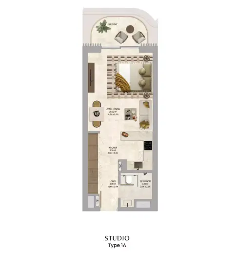 The Canopies: Floor plan Type 1A, 495 sq ft