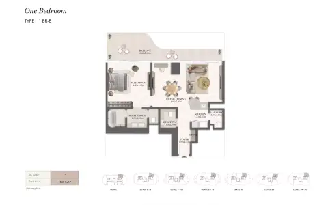 Jumeirah Residences: Floor plan Type B, 1,062 sq ft