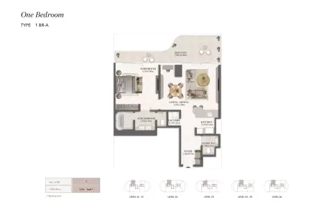 Jumeirah Residences: Floor plan Type A, 1,114 sq ft