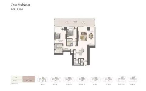 Jumeirah Residences: Floor plan Type B, 1,893 sq ft