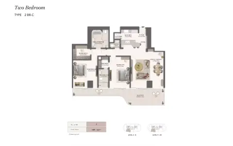 Jumeirah Residences: Floor plan Type C, 1,809 sq ft