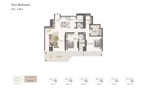 Jumeirah Residences: Floor plan Type D, 1,880 sq ft