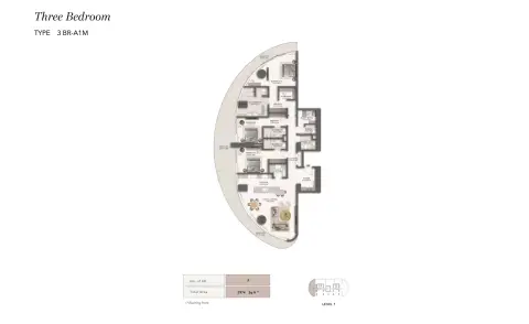 Jumeirah Residences: Floor plan Type A1M, 2,974 sq ft