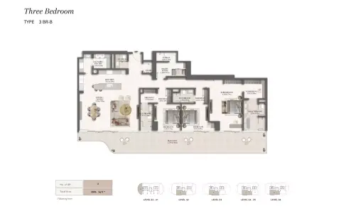 Jumeirah Residences: Floor plan Type B, 2,896 sq ft