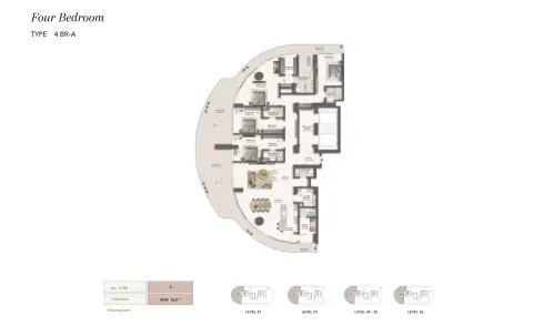 Jumeirah Residences: Floor plan Type A, 4,246 sq ft