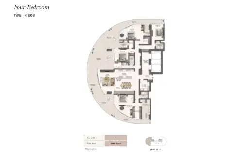 Jumeirah Residences: Floor plan Type B, 4,484 sq ft