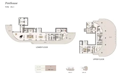 Jumeirah Residences: Floor plan Type 1, 14,040 sq ft
