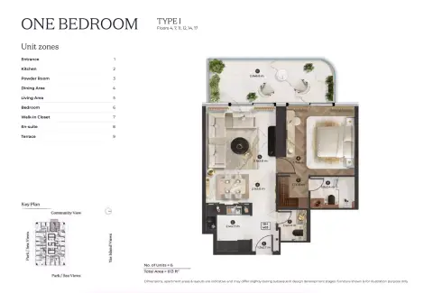 Stellar by Elie Saab: Floor plan Type I, 813 sq ft