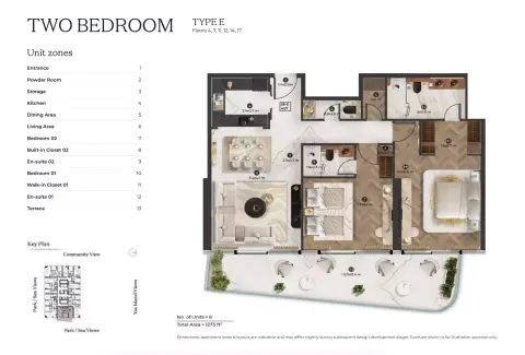Stellar by Elie Saab: Floor plan Type E, 1,275 sq ft