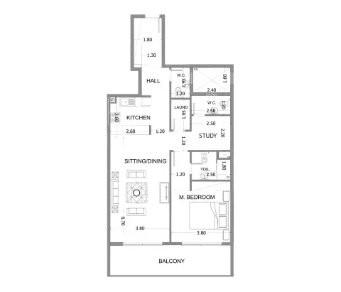 Mayas Sea View: Floor plan Type 209, 1,039 sq ft