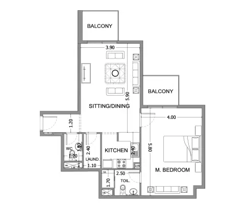 Mayas Sea View: Floor plan Type 103, 991 sq ft