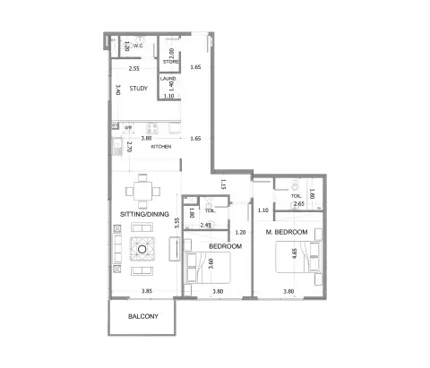 Mayas Sea View: Floor plan Type 507, 1,507 sq ft