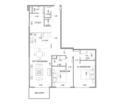 Mayas Sea View: Floor plan Type 408, 1,507 sq ft