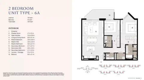 Bashayer Residences: Type 6A, 1,431 sq ft 户型图