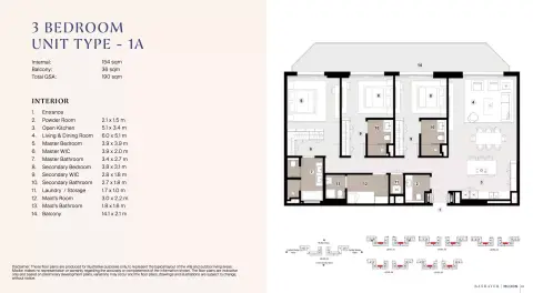 Bashayer Residences: Type 1A, 2,045 sq ft 户型图