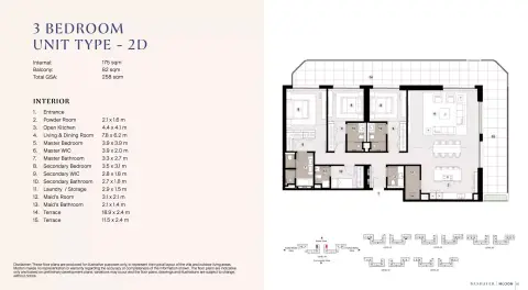Bashayer Residences: Type 2D, 2,777 sq ft 户型图