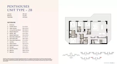 Bashayer Residences: Type 2B, 4,327 sq ft 户型图