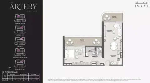 The Artery Residences: Floor plan Type 2, 1,012 sq ft