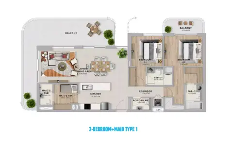 Yas Living: Floor plan Type 1 + Maid