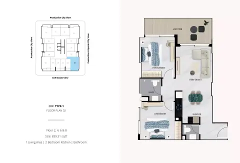 Vista Verde: फ़्लोर प्लान Type 1, 839 sq ft