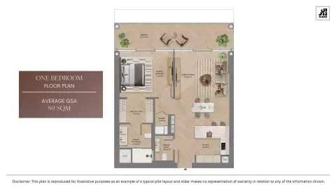 The Row Saadiyat: फ़्लोर प्लान Type 1, 957 sq ft