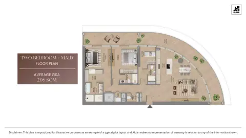 The Row Saadiyat: फ़्लोर प्लान Type 3+Maid, 2,238 sq ft