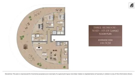 The Row Saadiyat: फ़्लोर प्लान Type 1+Maid +Study, 4,800 sq ft