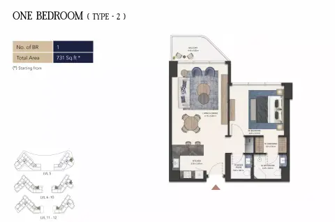 سيمونت أوتوغراف كولكشن ريزيدنسز: مخطط الطابق Type 2, 731 sq ft