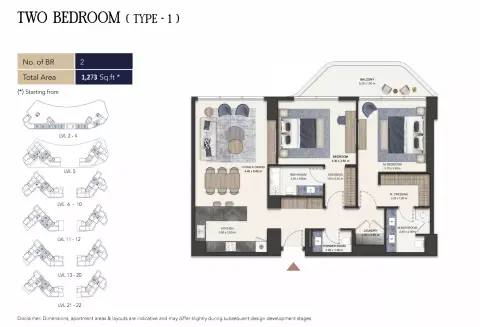 سيمونت أوتوغراف كولكشن ريزيدنسز: مخطط الطابق Type 1, 1,237 sq ft