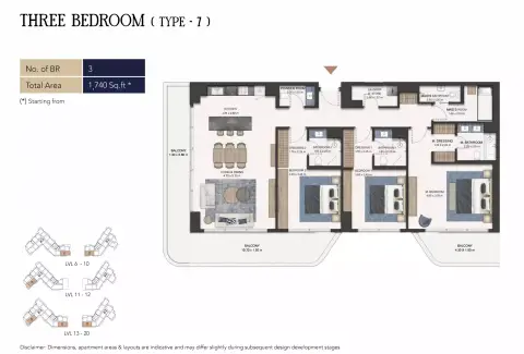 سيمونت أوتوغراف كولكشن ريزيدنسز: مخطط الطابق Type 7, 1,740 sq ft