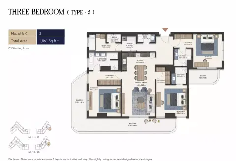 سيمونت أوتوغراف كولكشن ريزيدنسز: مخطط الطابق Type 5, 1,861 sq ft