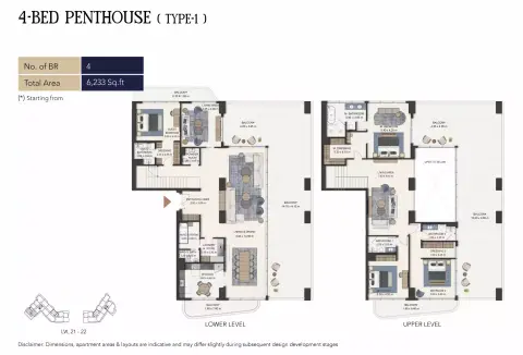 سيمونت أوتوغراف كولكشن ريزيدنسز: مخطط الطابق Type 1-PH, 6,233 sq ft