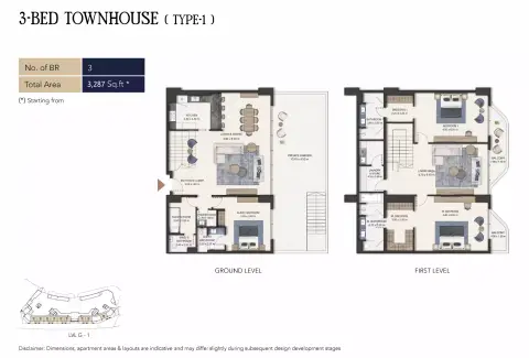 سيمونت أوتوغراف كولكشن ريزيدنسز: مخطط الطابق Type 1-TH, 3,287 sq ft