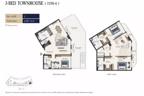سيمونت أوتوغراف كولكشن ريزيدنسز: مخطط الطابق Type 4-TH, 3,767 sq ft