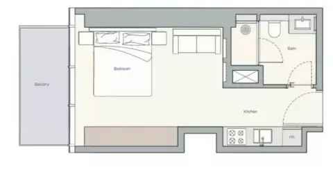 UH East: Floor plan Type 2, 461 sq ft