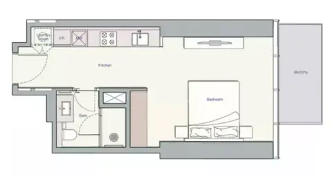 UH East: Floor plan Type 1, 401 sq ft