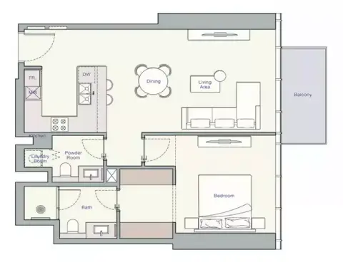 UH East: Floor plan Type C, 824 sq ft