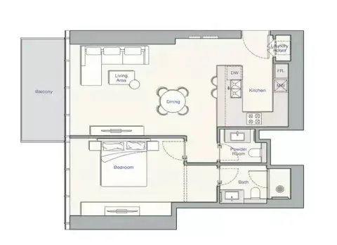 UH East: Floor plan Type J, 839 sq ft