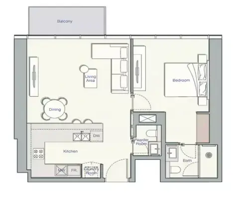 UH East: Floor plan Type H, 819 sq ft