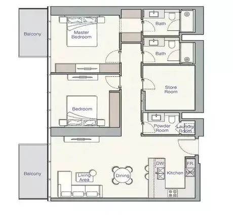 UH East: Floor plan Type B, 1,379 sq ft