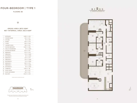 Rixos Al Reem Residences: Floor plan Type A, 2,938 sq ft
