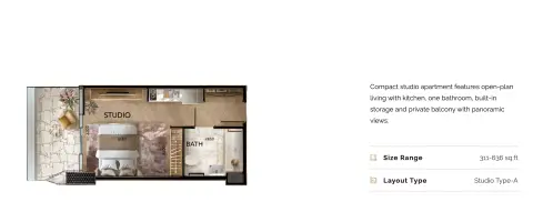 Radiant Bridges: Type A, 311 sq ft 户型图