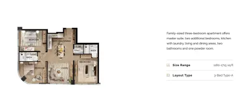 Radiant Bridges: Type A, 1,180 sq ft 户型图