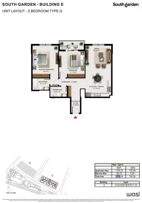 South Garden E: Floor plan Type G, 1,176 sq ft