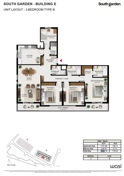 South Garden E: Floor plan Type B, 1,930 sq ft