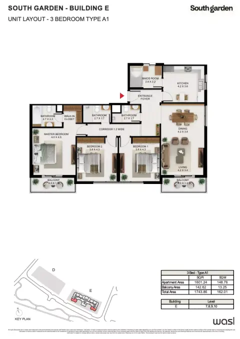 South Garden E: Floor plan Type A1, 1,743 sq ft
