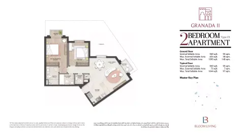 Bloom Living Granada 2: Type C2, 1,044 sq ft 户型图