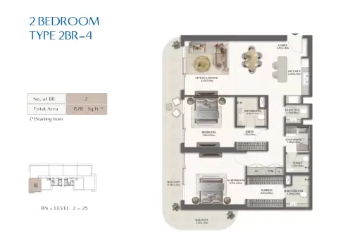 Rotana Residences North Tower: Type 4, 1,578 sq ft 户型图